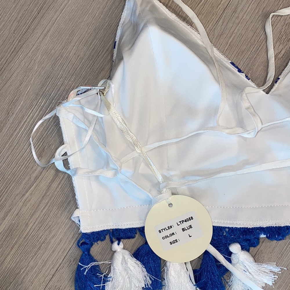 New Blue and White Tassled Romper Set by Luxxel - Picture 8 of 8